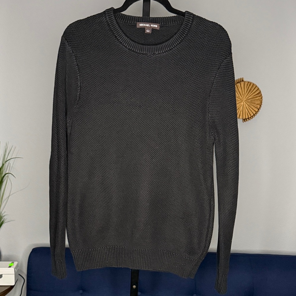 Michael Kors Black Heavy Cotton Knit Crewneck Sweater for Men size Large